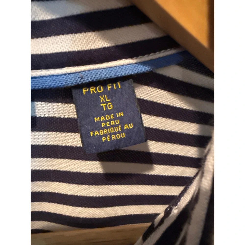 Ralph Lauren Mens XL Pro Fit PGA Golf Polo Shirt Navy White Striped Wicking